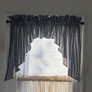 Striped Blue, White Valance and swags lined Curtains